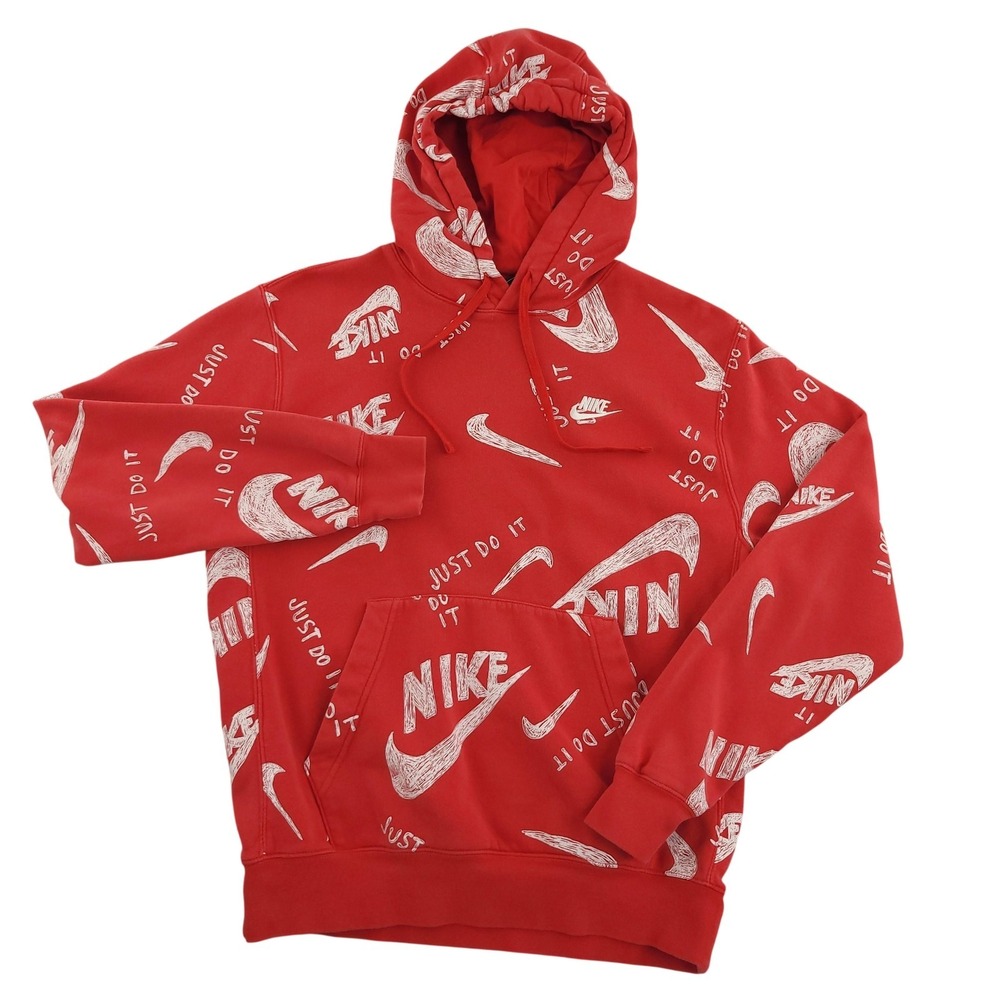 Nike Hoodie‎ Mens Small Red Just Do It Graphic Fleece Pullover Sweatshirt